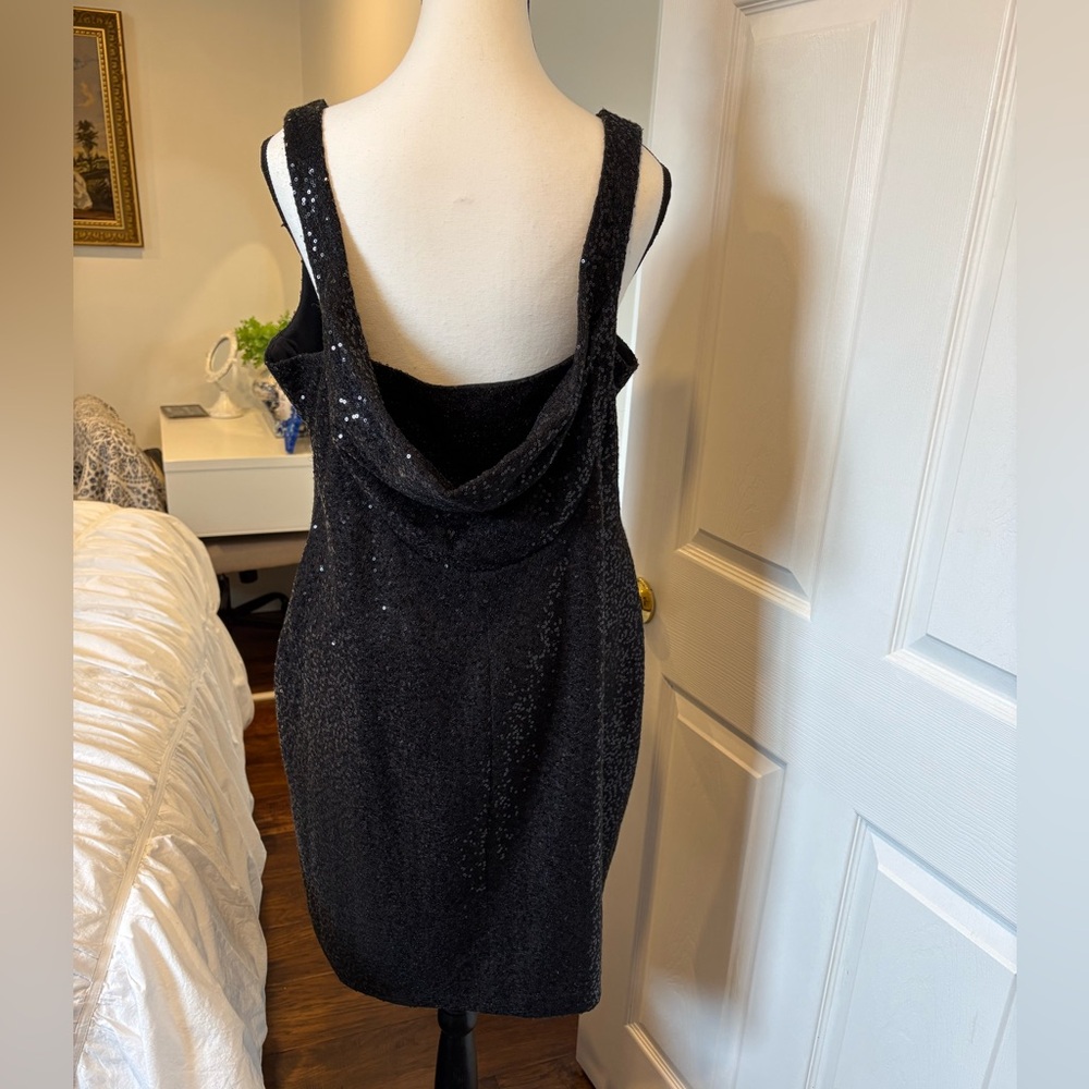 Muse Black Sequin Cowl Back Cocktail Party Dress Holiday Size 14